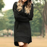 Solid Hoodies Dress Autumn Warm Oversized Long Sleeve Sweatshirt Casual Pocket Irregular Hem Female Long Hoody