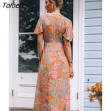 Vintage Floral Print Women Long dress Summer High Waist Wrap Sexy Dresses Hippie Holiday Ladies Beach Boho Dress