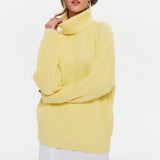 Wixra Women Basic Turtleneck Sweater Warm Thick Loose Pullovers Bright Color Jumper Hot Casual Tops 2021 Autumn