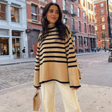 Casual Striped Turtleneck Sweater Oversized Pullover Women Loose Long Sleeve Tops 2021 Fall Winter Knitted Outwear
