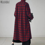 Vintage Women Check Sundress 2022 ZANZEA Autumn Shirt Dress Long Sleeve Maxi Vestidos Female Button Lapel Robe Femme