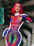 Summer Sexy Bodycon Print Dresses For Women 2022 Long Sleeve Turtleneck Dress Women Party Design Short Midi Dress