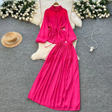Simple Style Solid Temperament Suit Women's Spring Bubble Sleeve Strap Shirt + Tight Waist Slim Half Body Long