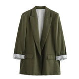 Spring Blended Roll-Sleeve Suit Jacket 2753530-Outfit