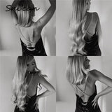 Diamond Chain Black V Neck Sequin Backless Slip Dress Sexy Evenving Party Robe Za 2021 Spring Women Vestidos Cortos