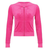 Velvet Solid Jackets Aesthetic Pockets Hooded Coat Long Sleeve Slim Cropped Outwear Autumn Winter Women Outerwear