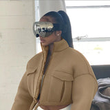 Sisterlinda Mesh Plaid Y2K Bubble Puffer Jackets Women Trend Zip Pocket Crop Outerwears Spring Fall Slim Drawstring Female
