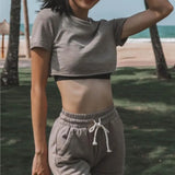 Solid Sportswear 2 Two Piece Sets Women 2021 Crop Top And Drawstring Shorts Matching Suits Summer Athleisure Outfits