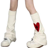 Women Long Socks Lolita Leg Warmer Knit Japanese y2k Accessories Gothic Knee Socks Harajuku Fashion Bow Heart Stockings-Outfit