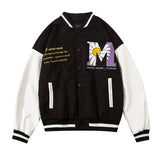 Bomber Jackets Women Embroidery Letter Daisy Flowers Men's Jacket Oversized PU Leather Hip Hop Baseball Jackets