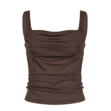 Trend Solid Color Fold Design Square Collar Slim, Basic, Simple Sling Vest, New Summer Style-Outfit