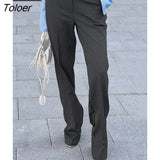 Office Mid Waisted Women Pants Gray Autumn High Street Straight Pants Fashion Lady Floor-Length All-Match Trouser Gray