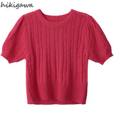 Cropped Pullovers Women Pull Femme Bow Sexy Hollow Out Y2k Tops 2023 Ropa Mujer Fashion Knit Jumper Short Sleeve
