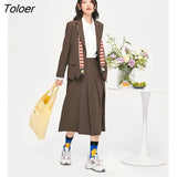 Women Blazer 2022 Autumn Long Sleeves Loose Coats with Vintage Scarf Brown Casual Business Suit