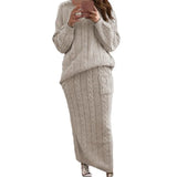 Autumer Winter Knit Pullover Crew Neck Long Sleeve Top Two Piece Sets Sweater Women Skirt Chic Pulls Korean Elegant