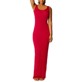 Tank Solid Summer Long Dress Sleeveless Elegant Female Thin Sexy Dress O-Neck Vest Slim Maxi Beach Simple Sheath