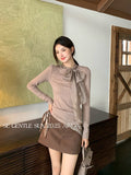 Xixi 2025 Autumn White Standard Korean Version Of Elegant Temperament Solid Color Tie With Thin Knitted Shirt Top Women