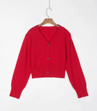 women red cardigan sweater casual knitted tops autumn front heart buttons loose pull femme v neck