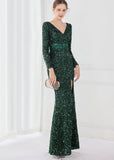 Winter Elegant Deep V Neck Long Sleeve Slit Cocktail Eevening