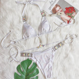Toloer New Strap Neck Bikini Sexy Shiny Gold Crystal Diamond Swimsuit