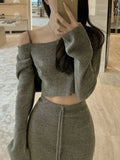 Sexy Knitted Sweater Suits Female 2 Piece Dress Set Women Y2k Mini Dress Korean Fashion Clothing 2022 Autumn Crop