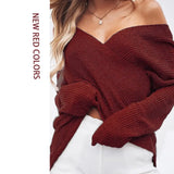 2019 Autumn Criss Cross Knitted Sweaters Casual Solid Loose Pullover Women V-Neck Batwing Sleeve Pullovers Top