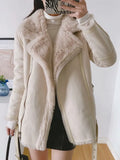 VAREY LIN Winter Women New Overcoat Faux Leather Fur Splicing Leather Coat Moto Bike Loose Jacket Snow Warm Outwear with