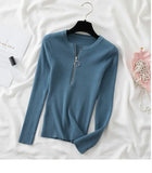 O Neck Striped Sweaters Knitted Zipper Pullover Long Sleeve Woman Sweaters Tops Slim Casual Soft Jumper Pull Femme