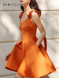 Patchwork Diamonds Sling Dress For Women Round Neck Sleeveless High Waist Solid Mini Dresses Female Clothing
