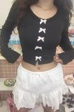 Bow Fashion Girl's Long-Sleeved Blouse 2024 New Lace Collar Hot Girl Fashion Navel T-Shirt-Outfit