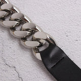 Women Black Pu Leather Metal Chain Stitch Necklace New Temperament Fashion Tide All-match Spring Autumn 2023