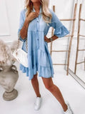 Dress Summer Casual Half Sleeve Loose Mini Dress Women Reffle Loose Boho Beach Dresses Vintage Jean Vestidos 2023 Robes-Outfit