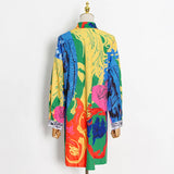 Patterned Shirts For Women Colorblock Loose Plus Size Lapel Long Sleeve Bohemian Style Blouses Female 2021