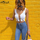 Streetwear Summer Bodycon Crop Tops Women 2022 Sleeveless Hollow Out Tank Top Fashion Design O Neck Pink White Tops