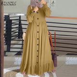 Casual Solid Puff Sleeve Ladies Kaftan Sundress ZANZEA Vintage Chiffon Dress Women 2023 Spring Ruffle Maxi Vestidos 703-0-Outfit