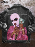 Streetwear Loose Fashion Jeans Jackets For Women 2022 Print Button Top Denim Jackets Coats Print Black Jacket