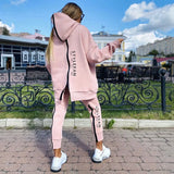 Free Shipping Casual Zipper Letter Hoodie Sweater Set Women's Pullover Sweater & Pants 2-Piece Loose Sportswear Set 2022