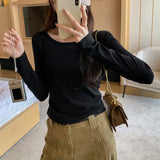 Basic T-Shirt With Bottomed T-Shirt Under Long Shoulder Sleeves New Style Thin Blouse In Spring And Autumn 2024-Outfit