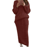 Autumer Winter Knit Pullover Crew Neck Long Sleeve Top Two Piece Sets Sweater Women Skirt Chic Pulls Korean Elegant