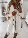 Fall Winter Wool Blends Coat for Women Korean Fashion Thick Warm Woolen Coat Elegant Lapel Blouse Female Overcoat