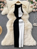 Bow Knitted Women Elegant Dress Summer 2022 O Neck Sleeveless Slim Office Lady Ladies A Line Splice