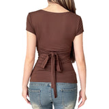 Vintage Small Flower Embroidery Collage V-Neck Slimming Design T-Shirt With Thin