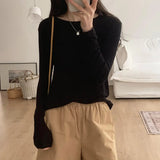 Mask T-Shirt Women's Spring And Autumn New Style With White Basic Solid Color Slim Stretch Bottom Blouse-Outfit