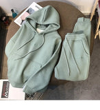 Fashion Women's Tracksuits Women Fleece Warm Suit 2 Pieces Sets Hooded Long Pants Outfit Female Streetwear Autumn Winter-Outfit