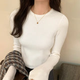 Short Style Long-Sleeved Sweater Women's Autumn And Winter New Small Bottomed Shirt Short Style Slim Blouse-Outfit