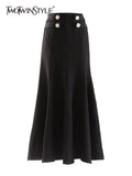 TWOTWINSTYLE Elegant Black Long Skirt For Women High Waist Patchwork Diamonds Buttons Mermaid Skirts Female 2022 Spring