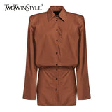Casual Loose Solid Folds Dress Female Lapel Long Sleeve Fashion Temperament Dresses For Women Autumn Style 2021