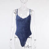 Sexy New Velvet Bodysuits Women Back Zipper V Neck Bodycon Body Suit Sleeveless Wave Spaghetti Slim Skinny Clubwear