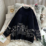 Women Sweaters Winter Thick Cartoon Knitted Jacquard Pullovers Female O Neck Long Sleve Preppy Style Sueter