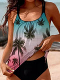 Women's New Arrival Bikini Gradient Coconut Tree Spaghetti Strap Tankini Set Two Piece Swimsuit Swimwear Summer Bathing